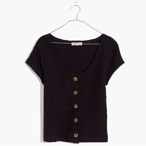 Madewell Knit Pointelle Button-Front Scoop Tee Black EUC XXS